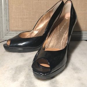 Black open toe wedge